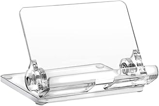 Kantek Clear Acrylic Adjustable Cell Phone Stand, Folding Desktop Dock Compatible with Most Mobile Phones and Smaller Tablets, 4.1" W x 3.1" D x 2.1" H, Cord Management, Desk Accessory