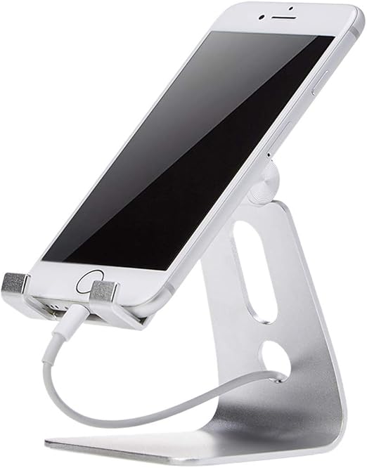 Basics Adjustable Aluminum Phone Stand for Cell Phones, iPhone and Android, 3.15 x 2.87 x 3.74 inch, Silver