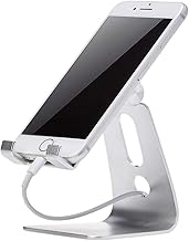 Amazon Basics Adjustable Aluminum Phone Stand for Cell Phones, iPhone and Android, 3.15 x 2.87 x 3.74 inch, Silver