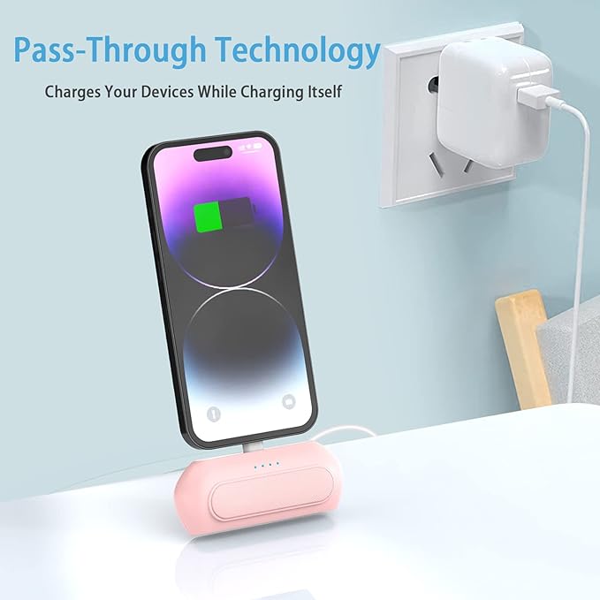 Portable Charger for iPhone, 4800mAh Small Portable Charger PD Fast Charging,Mini Power Bank Battery Pack for iPhone 14/14Pro Max/13/12/11/X/8/7/6 PinkYellow-Green