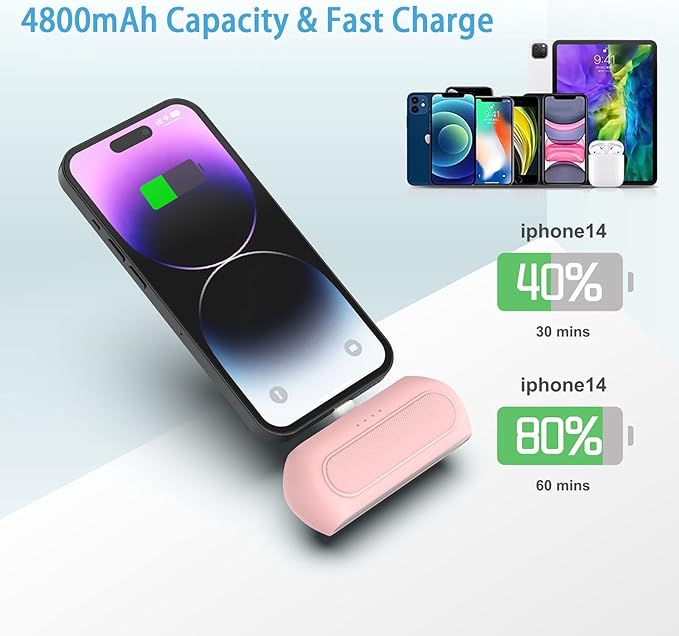 Portable Charger for iPhone, 4800mAh Small Portable Charger PD Fast Charging,Mini Power Bank Battery Pack for iPhone 14/14Pro Max/13/12/11/X/8/7/6 PinkYellow-Green