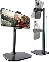 Cooper ChatStand Adjustable Cell Phone Stand for Desk & Video Recording, Rotating Cell Phone Holder for Desk for All iPhone, Samsung, Android, 9-14" Face-Level Metal Desktop Tripod (Night Black)