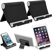 2 Pack Cell Phone Stand for Desk, Foldable Cell Phone Holder Mobile Stand Phone Dock, Adjustable Tablet Stand Holder Compatible with iPhone 12 iPhone 11 Pro Xs X 8 iPad Samsung (Black)