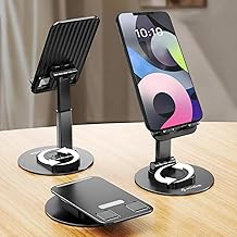 AnHome Cell Phone Stand Holder for Desk Cellphone Stands Holders Desktop 360 Rotatable Height Adjustable Foldable Phone Stand for Recording Charger Compatible with iPhone Samsung and Other Phone