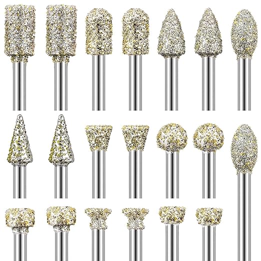 60 Grit Diamond Grinding Bits Compatible with Dremel Rotary Tool, 20 Pcs Stone Carving Diamond Drill Bits with 1/8 Inch Shank for Stone Carving, DIY Grinding, Polishing, Engraving