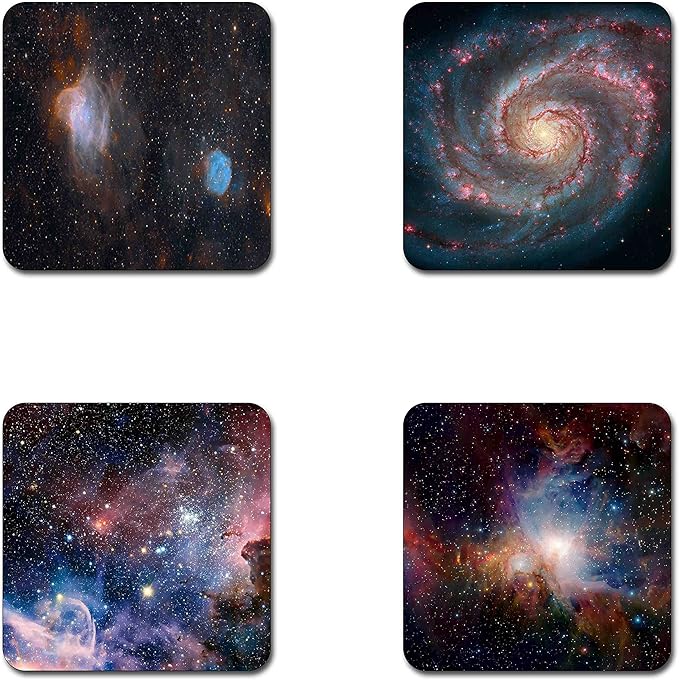 Starry deep Outer Space Nebula and Galaxy Pattern Square Coaster Set - Made of Recycled Rubber