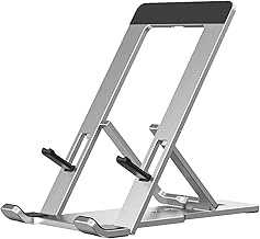 Portable Phone Stand for Desk, Aluminum Adjustable Cell Phone Holder, Foldable Travel Cellphone Dock Compatible with All Phones (A-Silver)