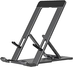 Cell Phone Stand, Foldable Aluminum Adjustable Travel Phone Holder for Desk, Compatible for All Phones (A-Grey)