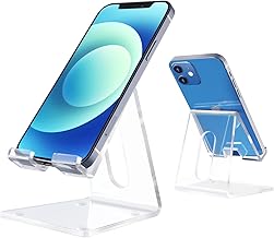 DARENYI Acrylic Cell Phone Stand for Desk, Clear Phone Holder Dock for Desk, Compatible with iPhone 13 12 11 Pro Max XR XS X SE 8 iPad All Android Phones Tablets