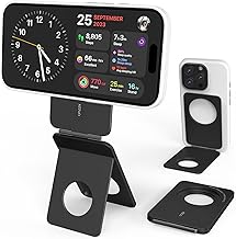 Cell Phone Stand,Adjustable Height and Angle Foldable Phone Holder for Desk, Aluminum Cell Phone Holder,Strong Magnetic Phone Stand Compatible with iPhone 16/15/14/13/12 Series (Black)