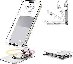 Adjustable Metal Cell Phone Stand for Desk Foldable Holder Portable Phone Stand Kindle Stand Holder Compatible with All Mobile Phone/iPad/Tablet (Silver)