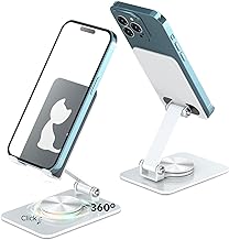 VViN 360° Rotating Cell Phone Stand, Multi-Angle Fully Adjustable Foldable Desktop Phone Holder Cradle Dock, Non-Slip Portable Foldable Desktop Phone Stands Compatible with All Phones (White)