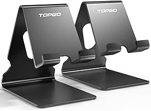 TOPGO 2 Pack Cell Phone Stand, Phone Dock, Cradle, Holder, Aluminum Desktop Cellphone Stand with Cable Collective for Office Desk, Bedside Table Compatible with iPhone 16 15 14 13 12 Pro Max - Black