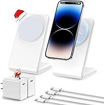 2 Pack Meifigno for MagSafe-Compatible Charger Stand with [20W USB C Charger Block & USB C Cable x2], Fast Wireless Charger Designed for iPhone 16 Pro Max/ 15 14 13 12 Series, AirPods 4/3/Pro, White