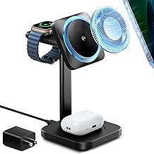 ESR Qi2 3 in 1 Charging Station with CryoBoost, [Certified] Phone-Cooling Wireless Charger, 15W Qi2 MagSafe Charger Stand for iPhone16/15/14/13/12 Series, AirPods 4/3/Pro/Pro 2, Apple Watch, Black