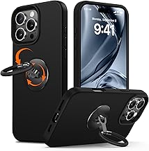 XYZ for iPhone 16 Pro Case with Stand [Rotatable 360° Soft Ring Holder], Premium Silicone with [Soft Anti-Scratch Microfiber Lining] Phone Cover for Women Girls 6.3 Black
