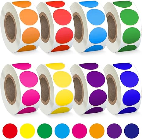 Colored Dot Stickers Circle Color Coding Labels, 8 Color Style Colorful Coding Label Sticker for Office, Student Classroom(8 Rolls, 3/4 Inches)