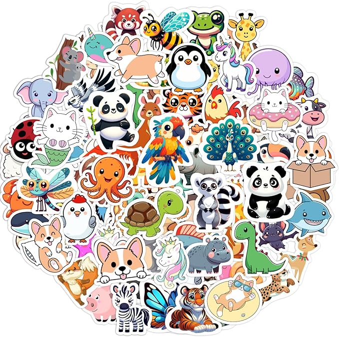 100 PCS Water Bottle Stickers for Kids,Waterproof Vinyl Animal Stickers for Kids,Skateboard,Laptop Stickers for Girls Boys Classroom Prizes